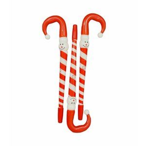 Candy Cane Smiling Snowman Pens Stocking Stuffer Blue Ink Christmas Party Favor